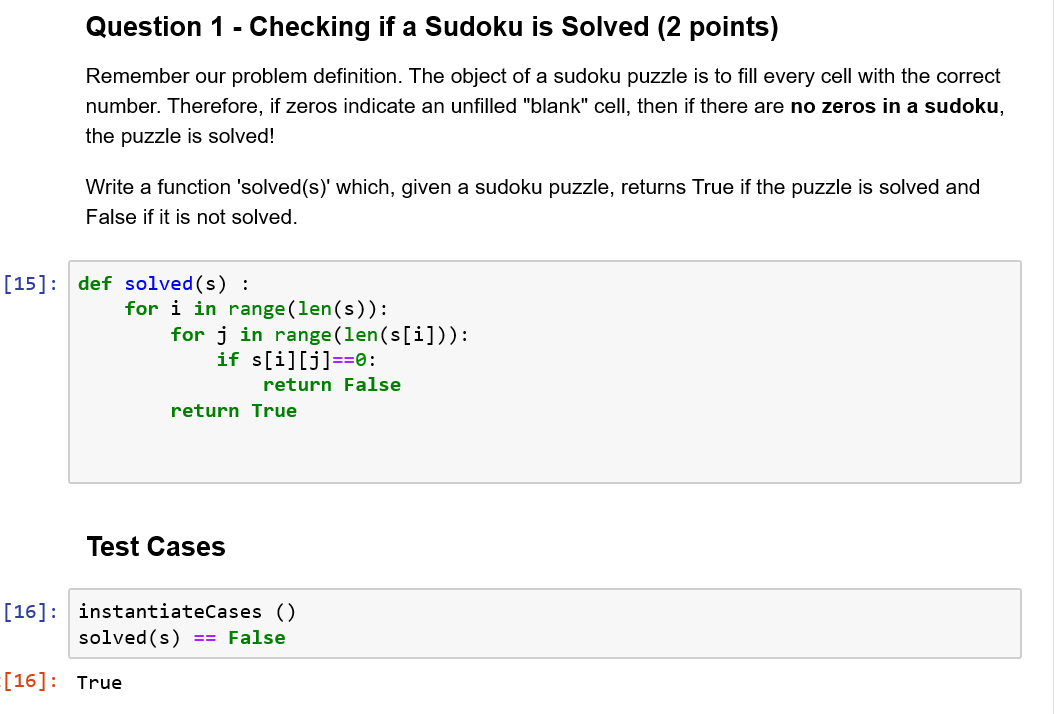 Question 1 - Checking if a Sudoku is Solved (2 | Chegg.com