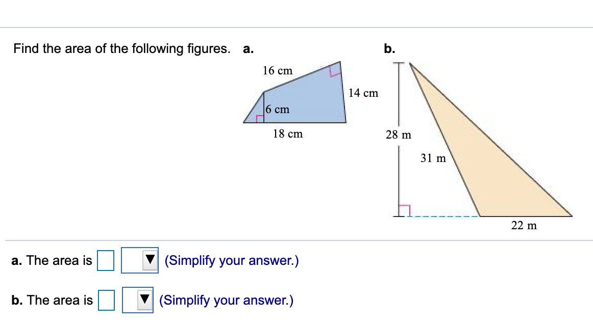 Solved Find the area of the following figures. a. b. 16 cm | Chegg.com