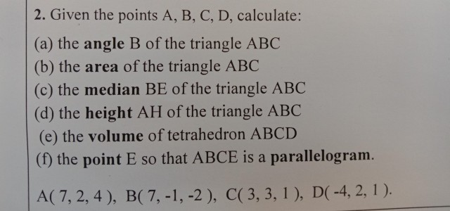 Solved 2. Given The Points A, B, C, D, Calculate: (a) The | Chegg.com