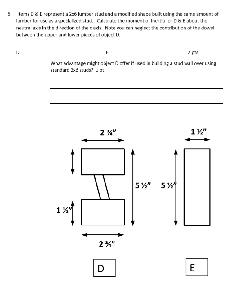 Solved 5. Items D & E represent a 2x6 lumber stud and a