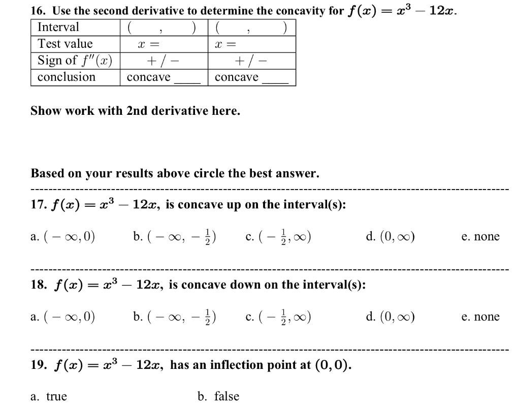 Solved 16. Use the second derivative to determine the | Chegg.com