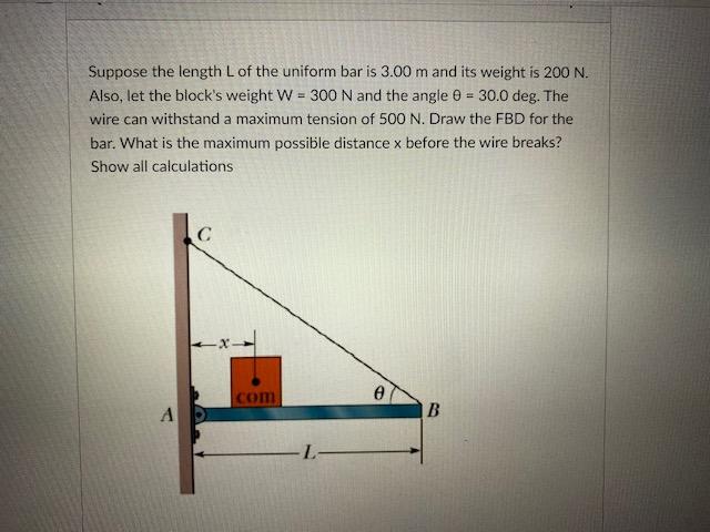 Solved Suppose The Length L Of The Uniform Bar Is 3 00 M And Chegg