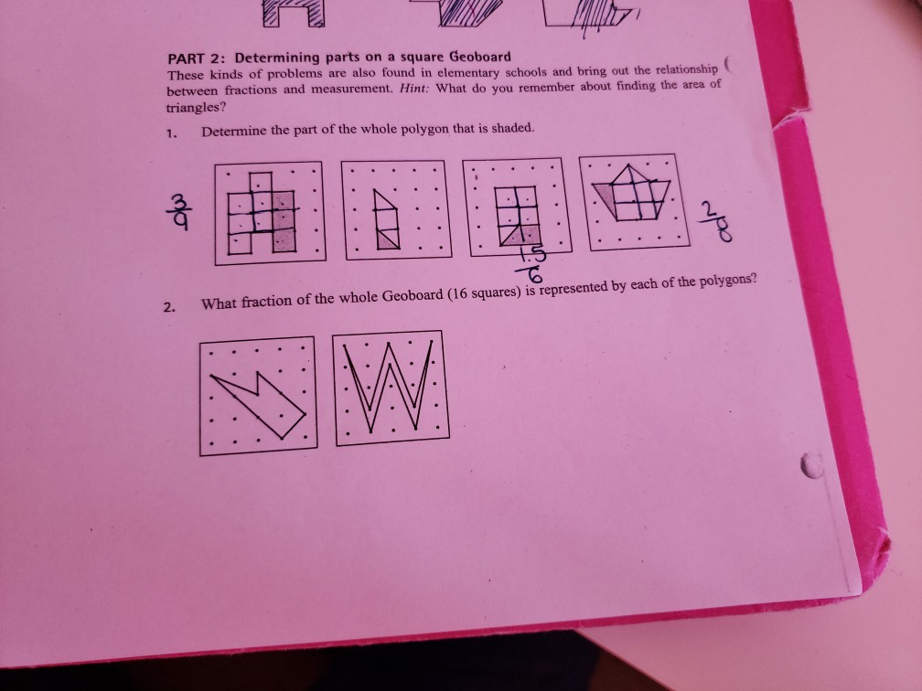 Solved PART 2: Determining parts on a square Geoboard These | Chegg.com