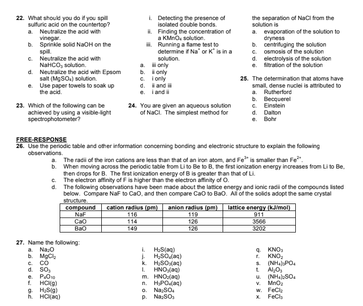 Solved 22. What Should You Do If You Spill Sulfuric Acid On 