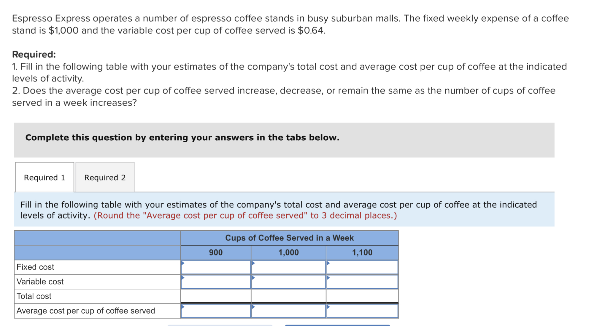 Solved Does the average cost per cup of coffee served