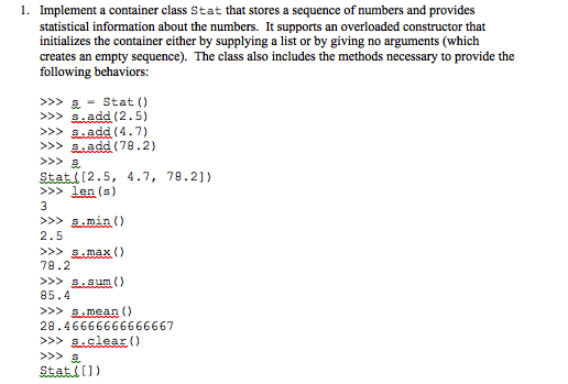 Solved 1. Implement a container class Stat that stores a | Chegg.com
