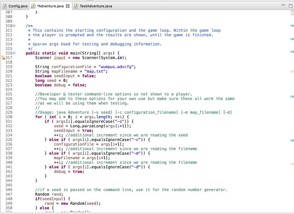 3100 317 sitional increment since we are reading the seed config.java d *adventure.java x d testadventure.java 307 } 308 } 30