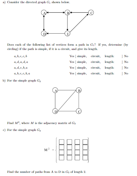 Solved a) Consider the directed graph G shown below. Does | Chegg.com