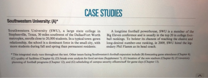 Solved CASE STUDIES Southwestern University: (A)* | Chegg.com