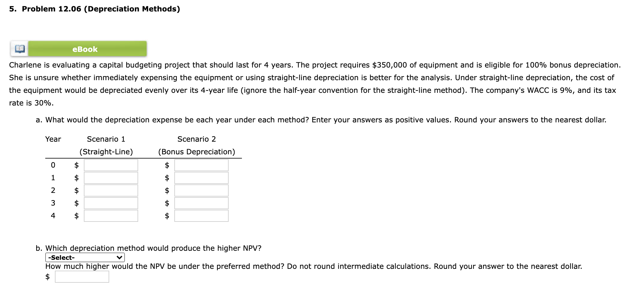 Solved 5 Problem 12 06 Depreciation Methods Ebook Chegg