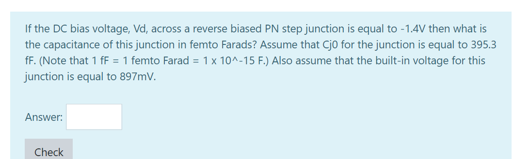 Solved If the DC bias voltage, Vd, across a reverse biased | Chegg.com