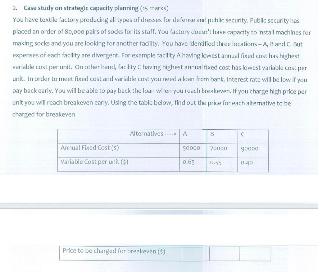 Solved 2. Case study on strategic capacity planning (15 | Chegg.com