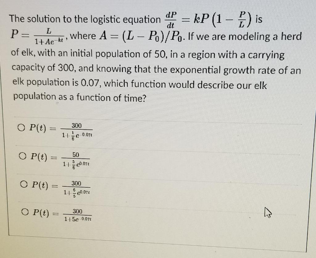 Solved Dp Dt L The Solution To The Logistic Equation Kp Chegg Com