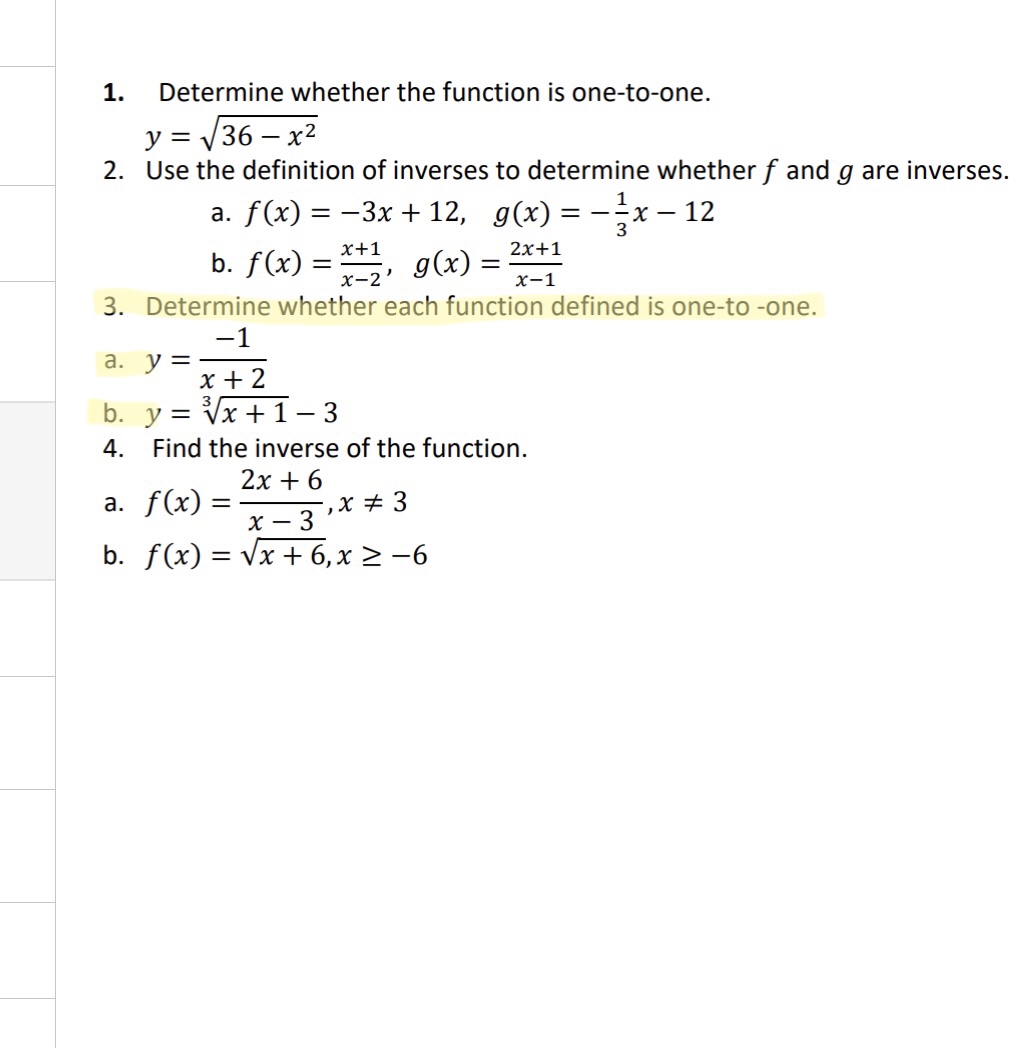 Solved 1. Determine whether the function is one-to-one. | Chegg.com