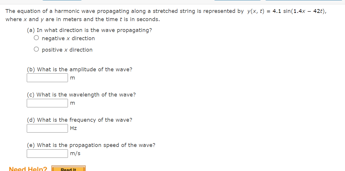 Solved The equation of a harmonic wave propagating along a | Chegg.com