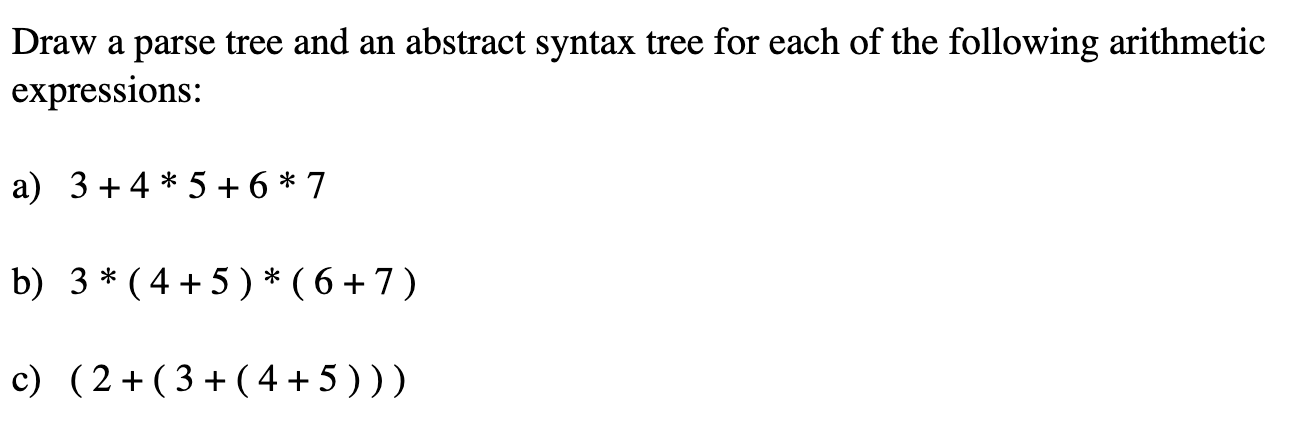 Draw a parse tree and an abstract syntax tree for | Chegg.com