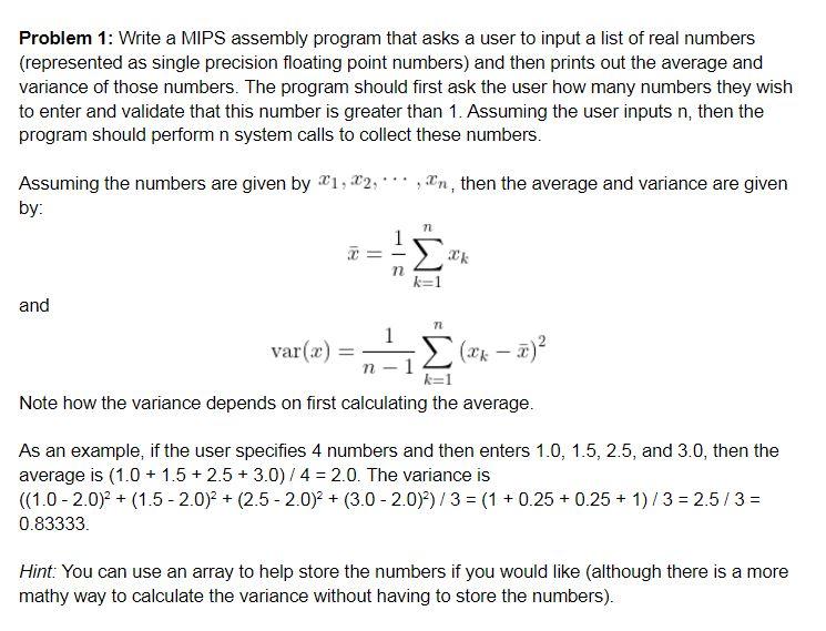 Solved Problem 1: Write A MIPS Assembly Program That Asks A | Chegg.com