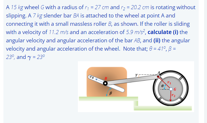 Solved A 15 kg wheel G with a radius of ra = 27 cm and r2 = | Chegg.com
