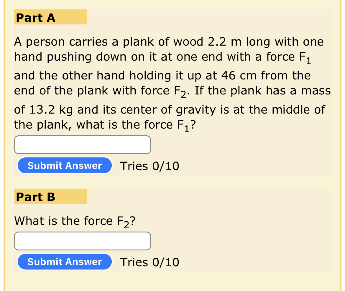 Solved A person carries a plank of wood 2.2 m long with one