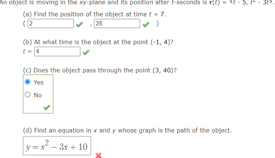 Solved An object is moving in the xy-plane and its position | Chegg.com