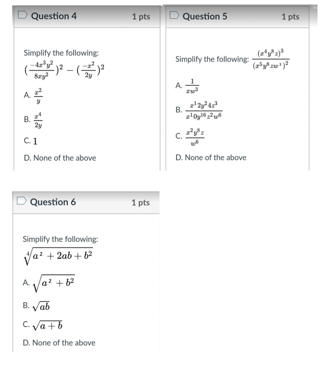 Solved D Question 4 1 pts Question 5 1 pts Simplify the | Chegg.com