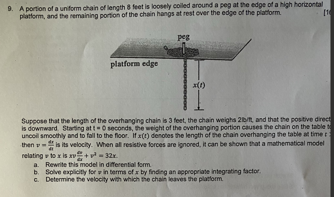 9. A portion of a uniform chain of length 8 feet is | Chegg.com