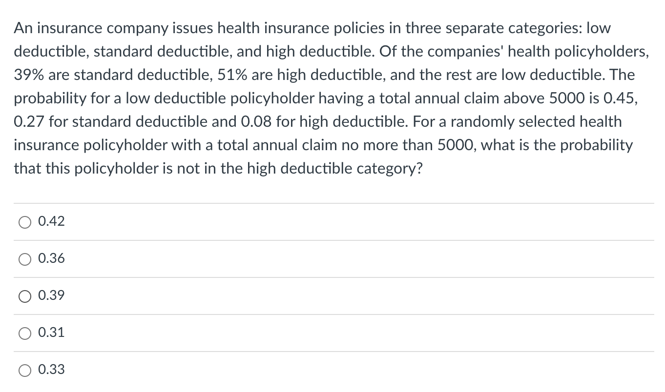 Solved An insurance company issues health insurance policies | Chegg.com