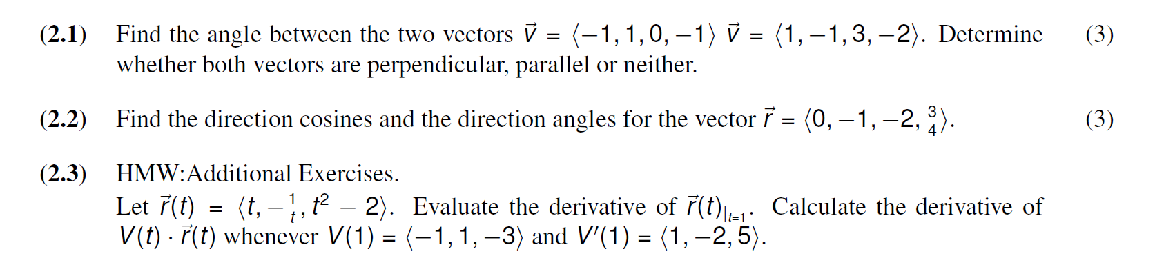 Solved (2.1) Find the angle between the two vectors | Chegg.com