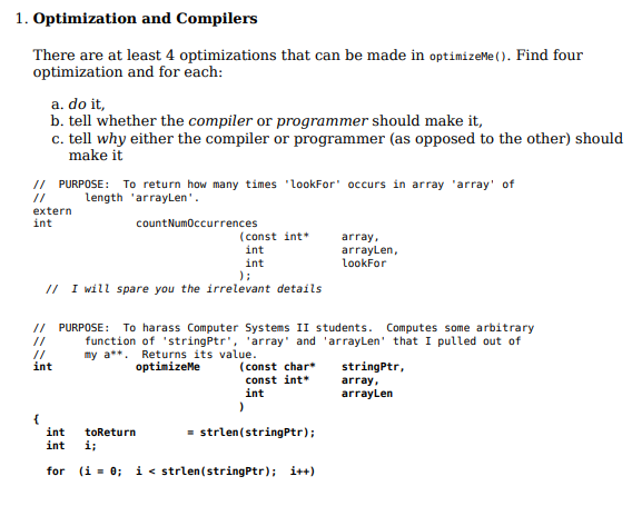 Solved 1. Optimization And Compilers There Are At Least 4 | Chegg.com