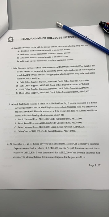 Solved SHARJAH HIGHER COLLEGES OF TECH 6 As pepaid espenses | Chegg.com