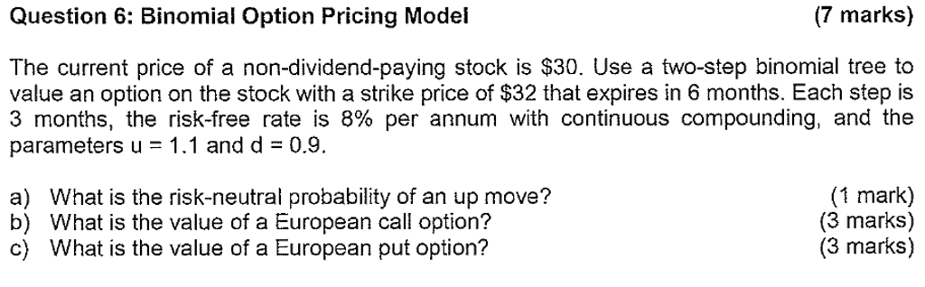 Solved Binomial Option Pricing Model The current price of a | Chegg.com