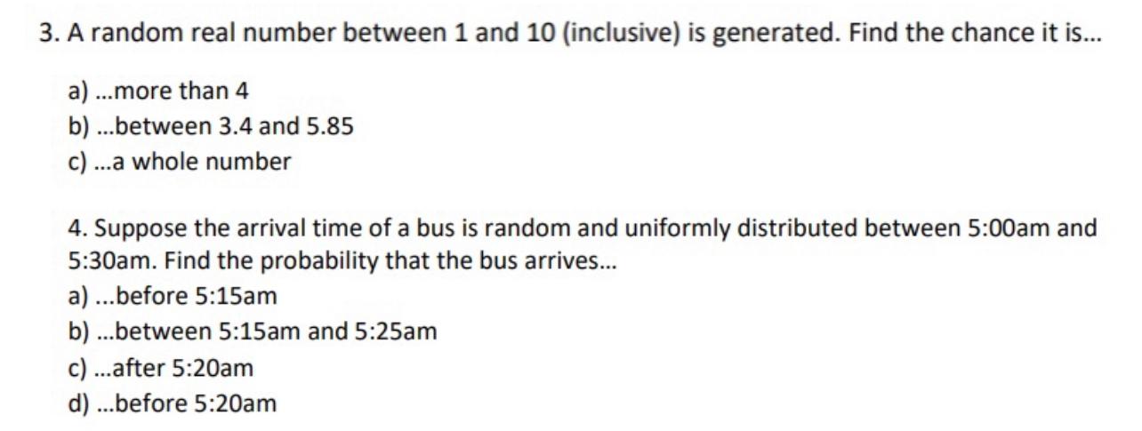 Solved 3. A random real number between 1 and 10 (inclusive) | Chegg.com