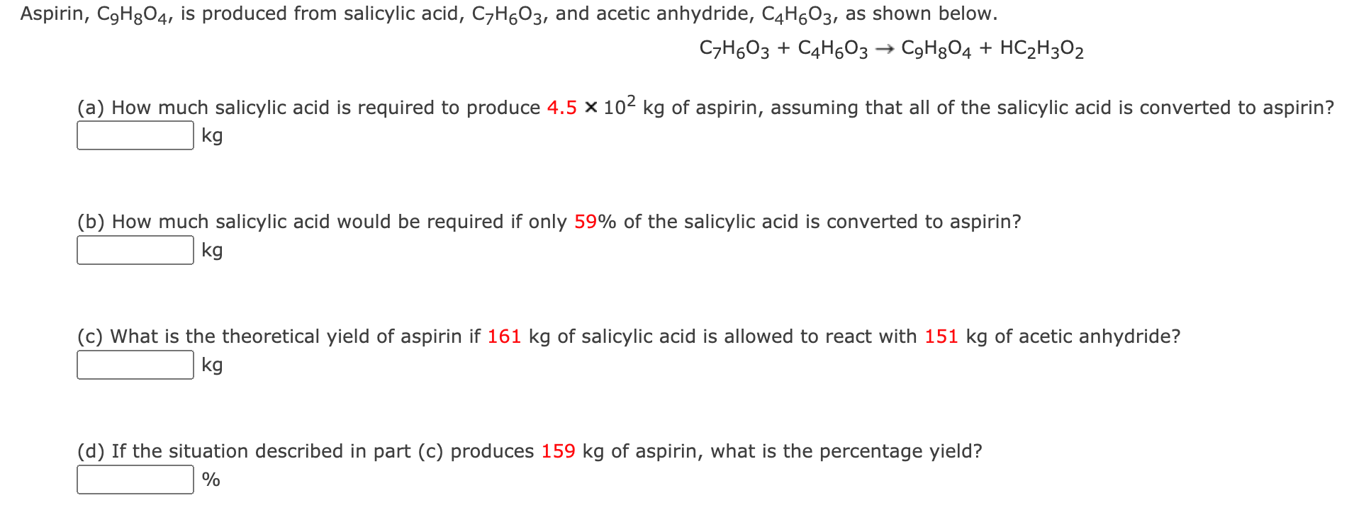 Solved Aspirin, CyH804, is produced from salicylic acid,