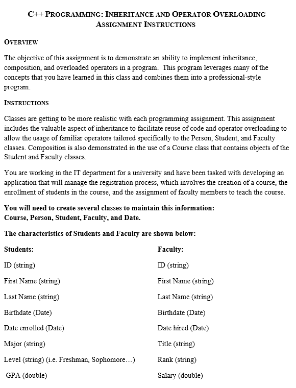 Solved C++ PROGRAMMING: INHERITANCE AND OPERATOR OVERLOADING