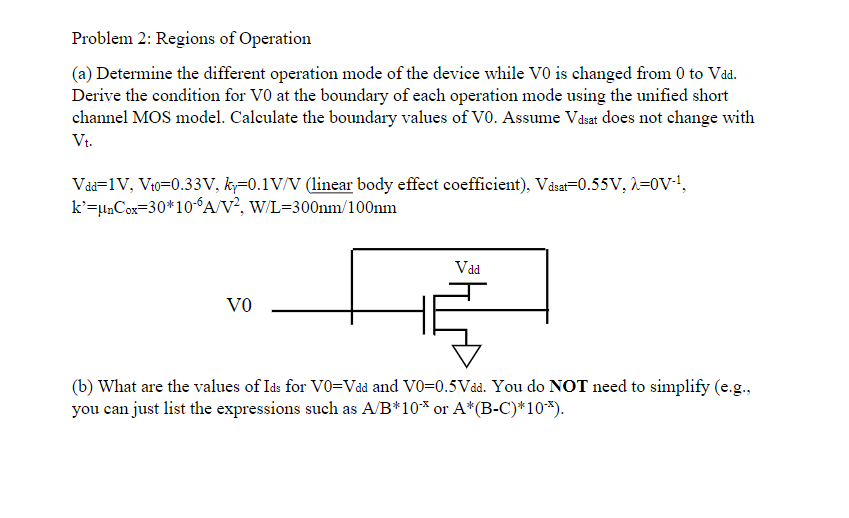 Solved Problem 2: Regions of Operation (a) Determine the | Chegg.com