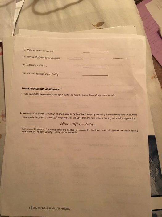 HARD WATER ANALYSIS REPORT SHEET PART A