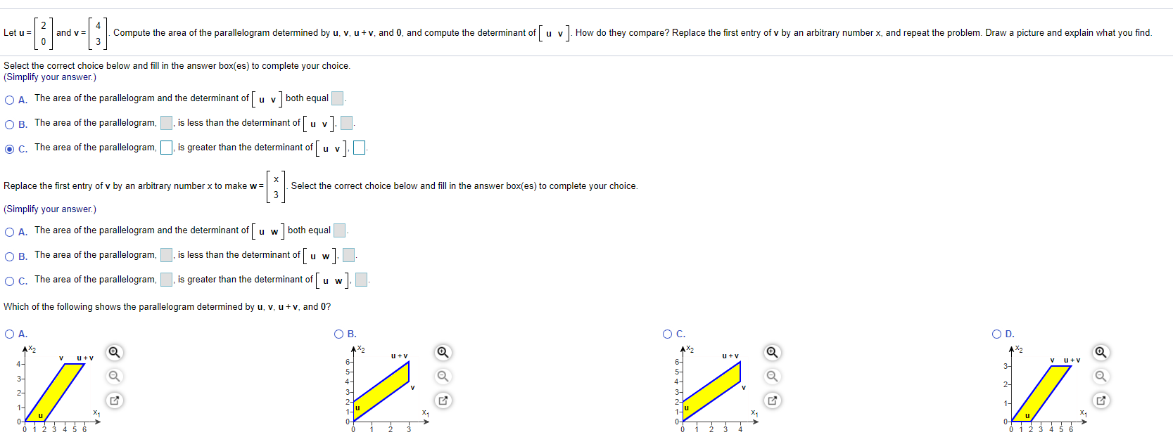 Solved Let U 2 And V Compute The Area Of The Paralle Chegg Com