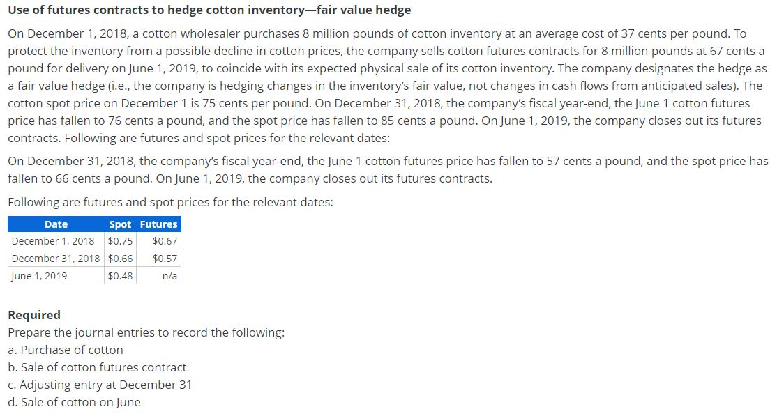 Solved Use of futures contracts to hedge cotton