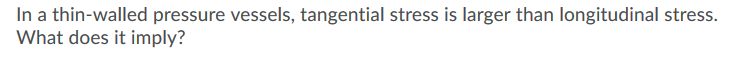 Solved In A Thin-walled Pressure Vessels, Tangential Stress | Chegg.com
