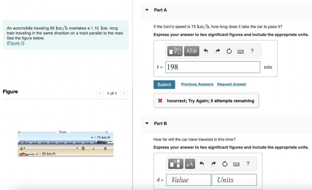 Solved An automobile traveling 95 km/h overtakes a 1.10 | Chegg.com