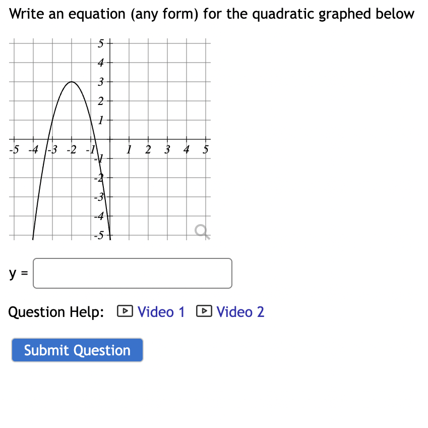 Solved Write an equation (any form) for the quadratic | Chegg.com