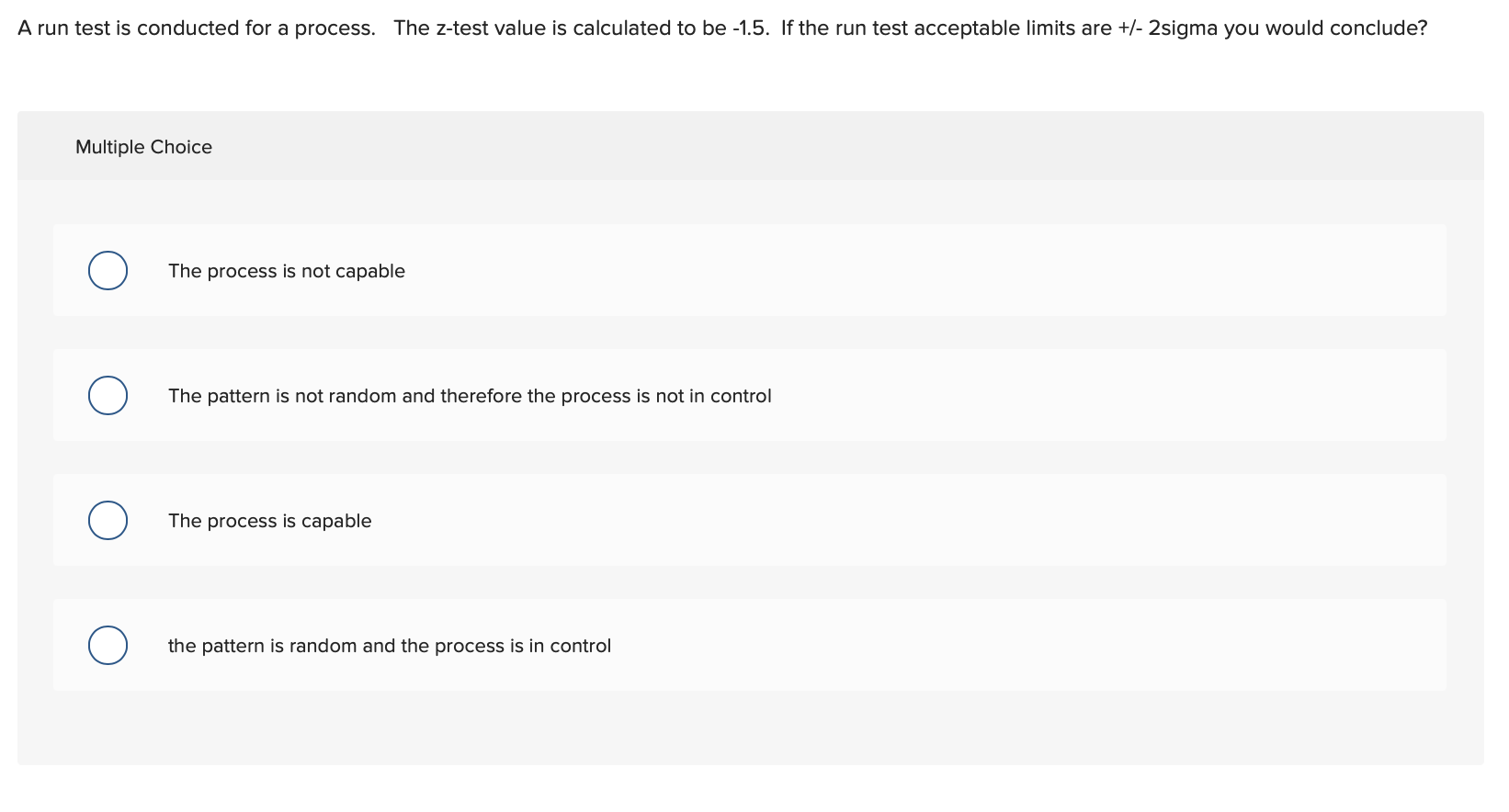 Solved A run test is conducted for a process. The z-test | Chegg.com