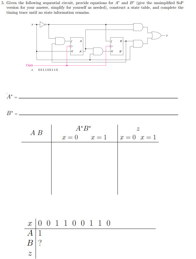 Solved 5. Given the following sequential circuit, provide | Chegg.com