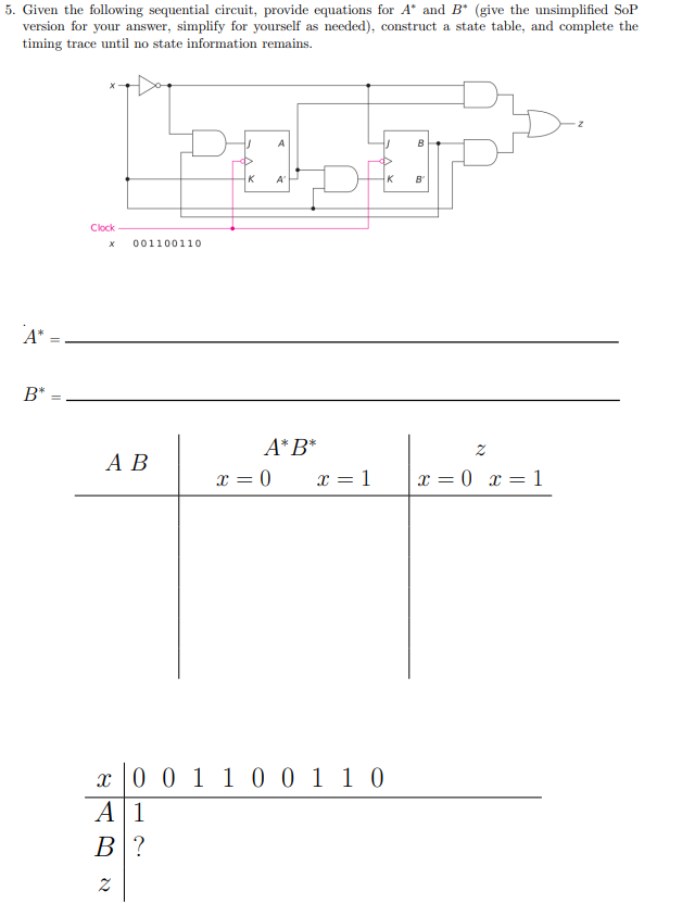 Solved 5. Given The Following Sequential Circuit, Provide | Chegg.com