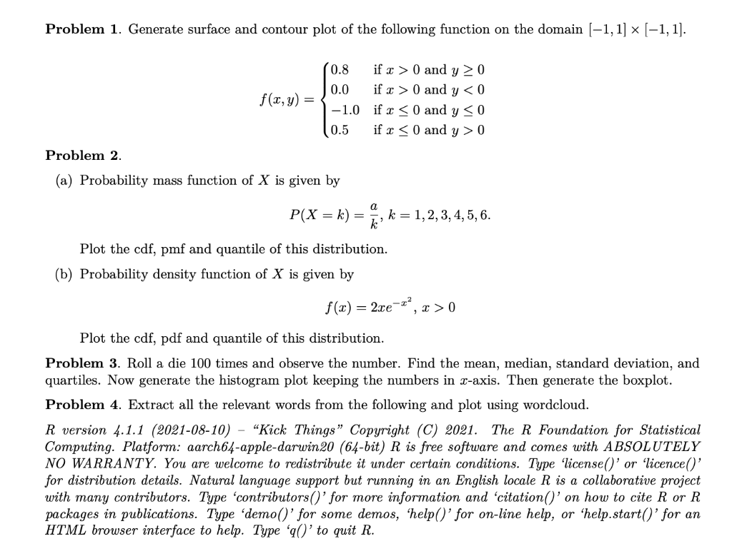 Solved Problem 1. Generate surface and contour plot of the | Chegg.com