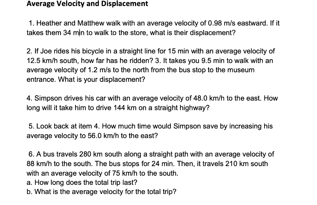 Solved Average Velocity and Displacement 1. Heather and | Chegg.com