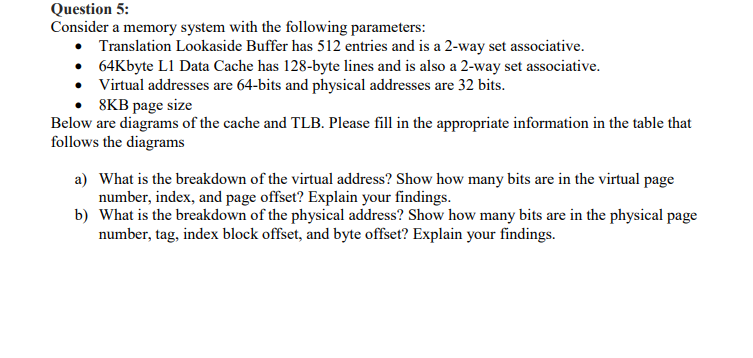 Solved Question 5: Consider a memory system with the | Chegg.com