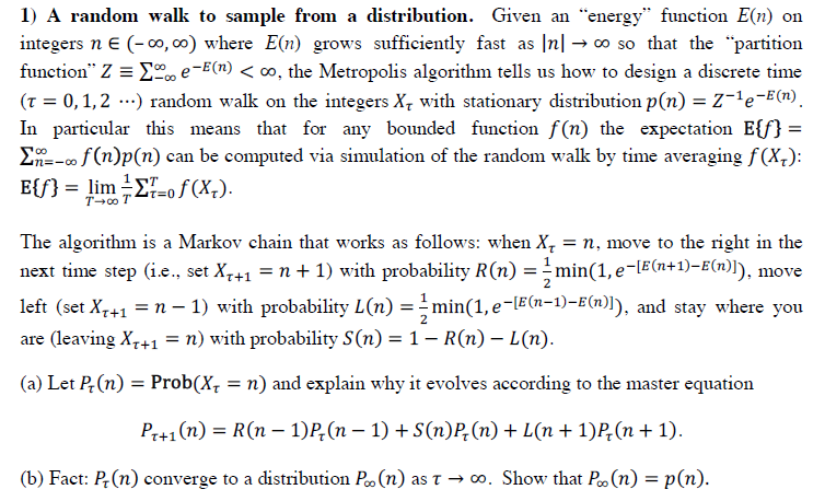 1) A random walk to sample from a distribution. Given | Chegg.com