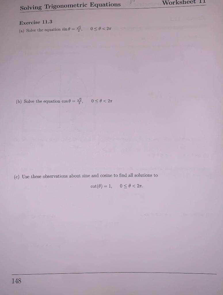 Worksheet 11 Solving Trigonometric Equations Exercise  Chegg.com Within Solving Trigonometric Equations Worksheet Answers