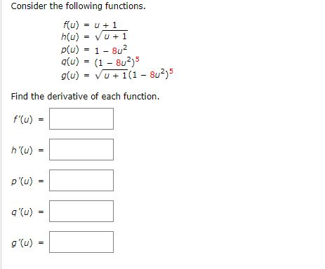 Solved Consider The Following Functions F U Y 1 H U Chegg Com